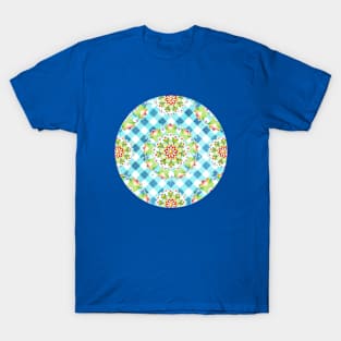 Blue Gingham Firework Mandala T-Shirt